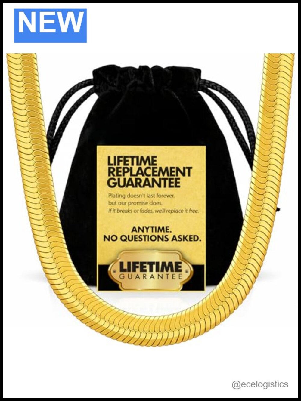 9mm Flexible Herringbone Chain Necklace 24K Gold Plated Made in USA